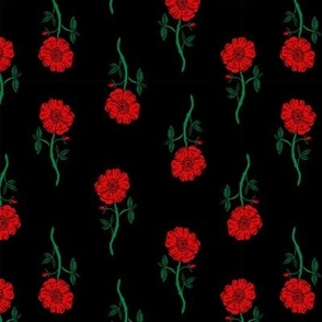 rose // valentines floral fabric roses flowers valentine's day black red