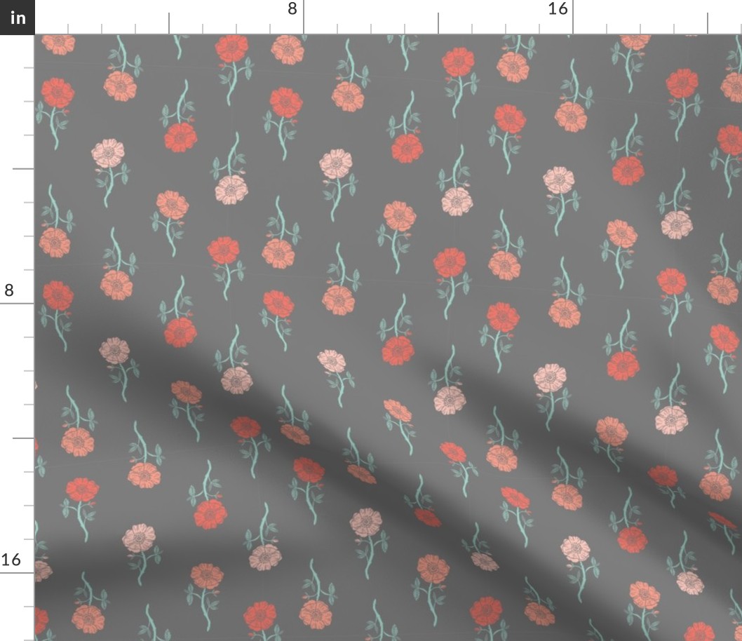 rose // valentines floral fabric roses flowers valentine's day grey