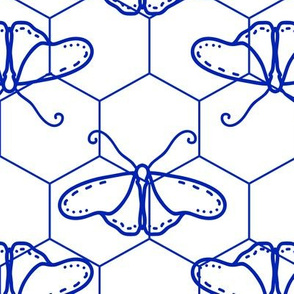 Butterfly Blueprint - 09 - Blue and White Positive