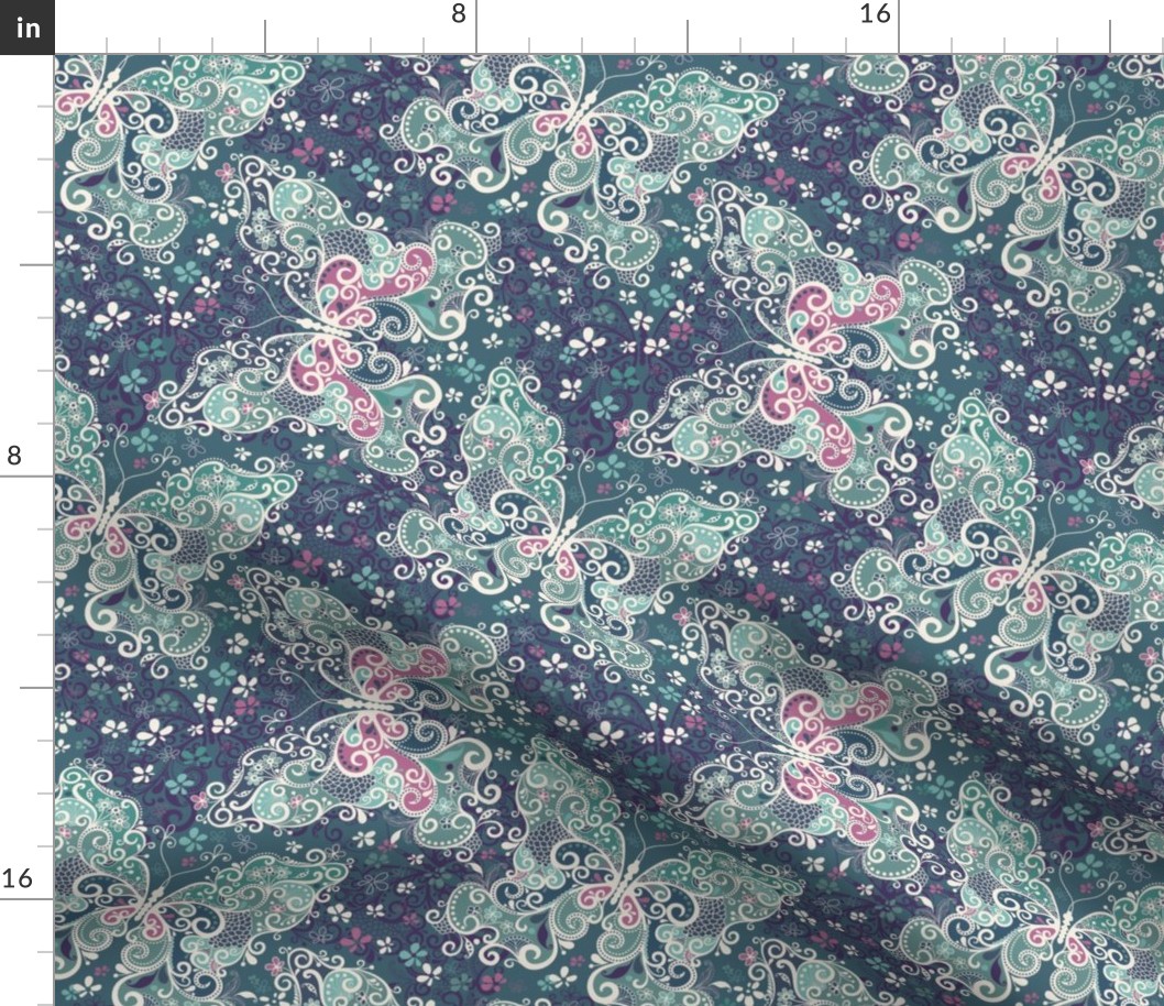 Blue green and pink paisley butterfly