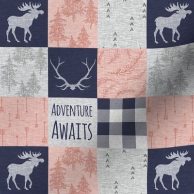 2” Adventure Awaits Quilt - Girl - Pink Navy and Grey - Plaid, 