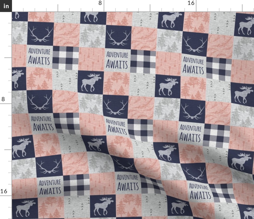 2” Adventure Awaits Quilt - Girl - Pink Navy and Grey - Plaid, 