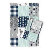 Little Man Patchwork Deer - white, navy, mint and grey