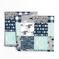 Little Man Patchwork Deer - white, navy, mint and grey