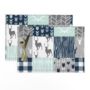 Little Man Patchwork Deer - white, navy, mint and grey