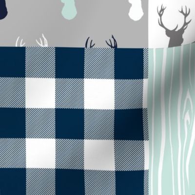 Little Man Patchwork Deer - white, navy, mint and grey