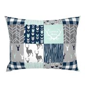 Little Man Patchwork Deer - white, navy, mint and grey