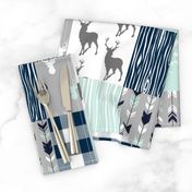 Little Man Patchwork Deer - white, navy, mint and grey