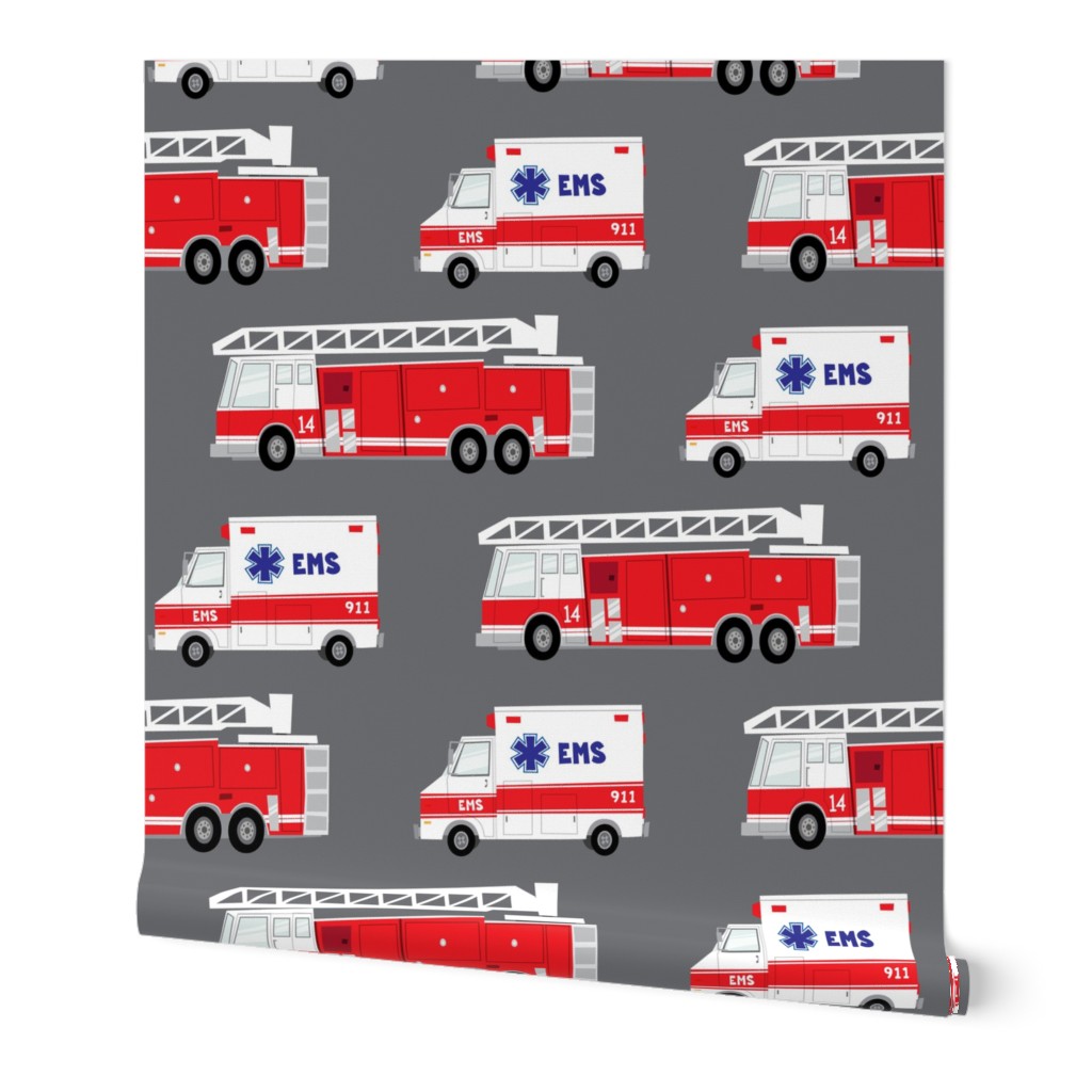 (large scale) first responders vechicles (grey) - ambulance and firetruck 