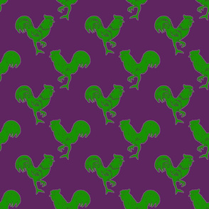 purple cockerel on green