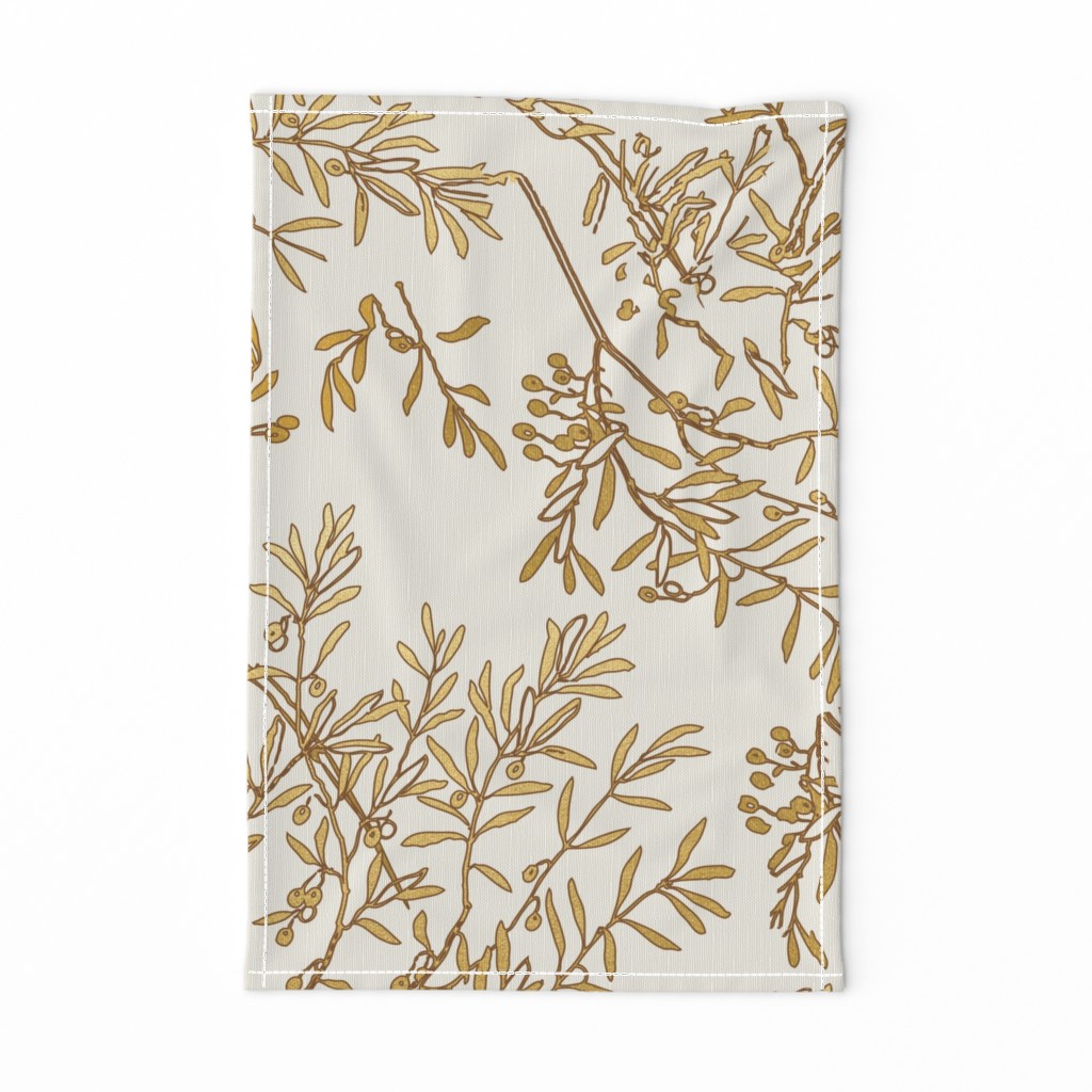 Gold branches on cream toile chinoiserie ivory wallpaper