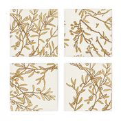 Gold branches on cream toile chinoiserie ivory wallpaper