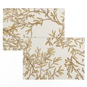 Gold branches on cream toile chinoiserie ivory wallpaper