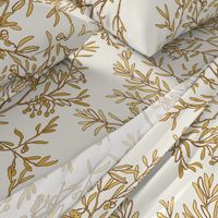 Gold branches on cream toile chinoiserie ivory wallpaper