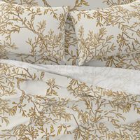 Gold branches on cream toile chinoiserie ivory wallpaper