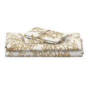 Gold branches on cream toile chinoiserie ivory wallpaper