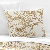 Gold branches on cream toile chinoiserie ivory wallpaper