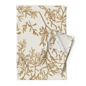 Gold branches on cream toile chinoiserie ivory wallpaper