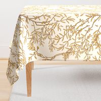 Gold branches on cream toile chinoiserie ivory wallpaper