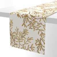 Gold branches on cream toile chinoiserie ivory wallpaper