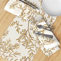 Gold branches on cream toile chinoiserie ivory wallpaper