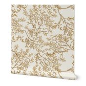 Gold branches on cream toile chinoiserie ivory wallpaper