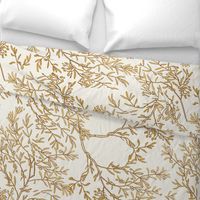 Gold branches on cream toile chinoiserie ivory wallpaper