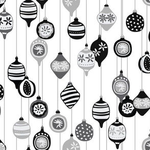 Vintage Christmas ornaments in black and white
