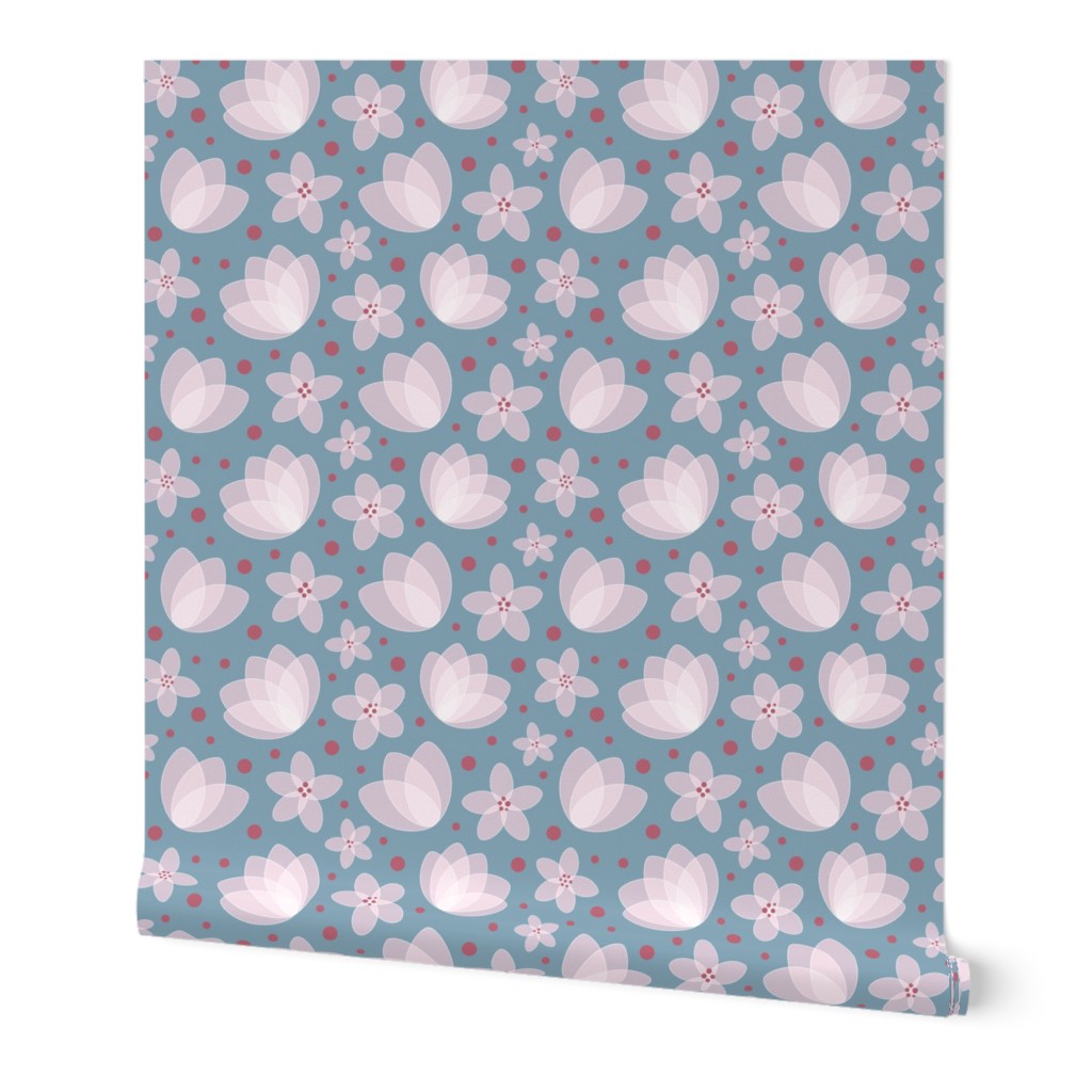 Fragmented Cherry Blossoms on blue