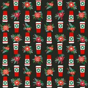 christmas coffees red cups flowers florals cute girls coffee fabric - multi directional