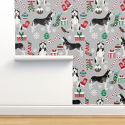 husky  christmas dog fabric cute huskies holiday dog christmas design - grey 