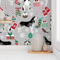 husky  christmas dog fabric cute huskies holiday dog christmas design - grey 