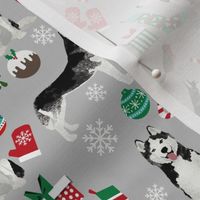 husky  christmas dog fabric cute huskies holiday dog christmas design - grey 