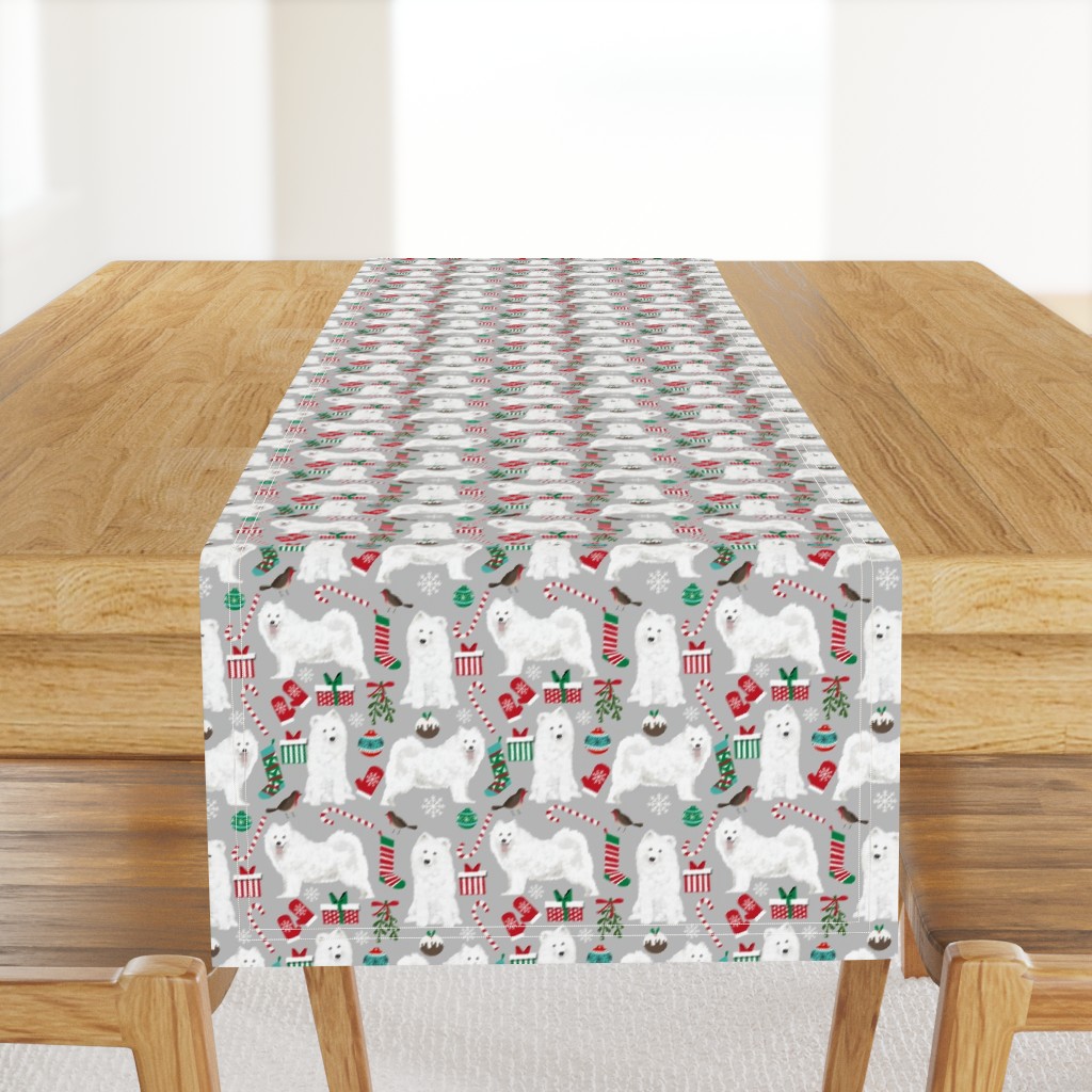 samoyed christmas dog fabric cute samoyeds holiday dog christmas design - grey