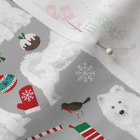 samoyed christmas dog fabric cute samoyeds holiday dog christmas design - grey