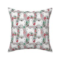 samoyed christmas dog fabric cute samoyeds holiday dog christmas design - grey