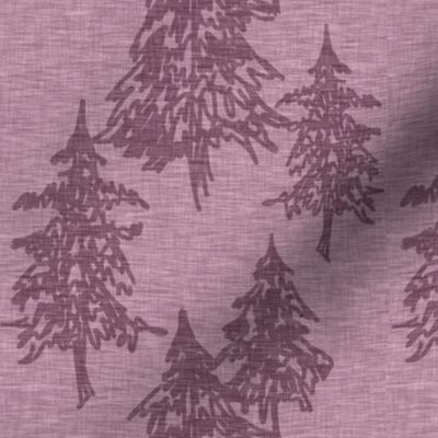 Evergreen Trees on Linen- plum