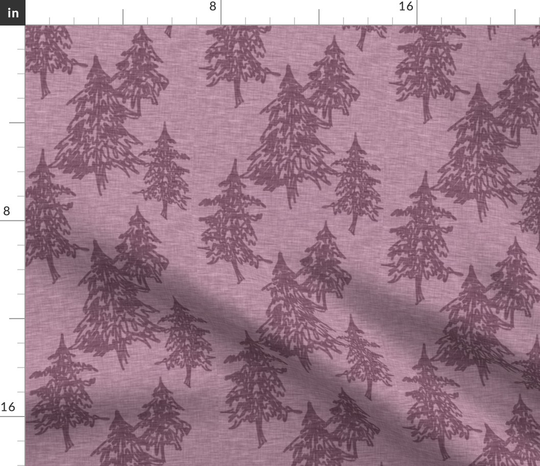 Evergreen Trees on Linen- plum