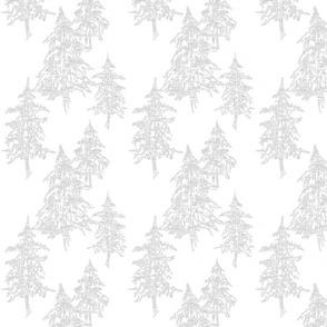 Evergreen TRees - silver on white