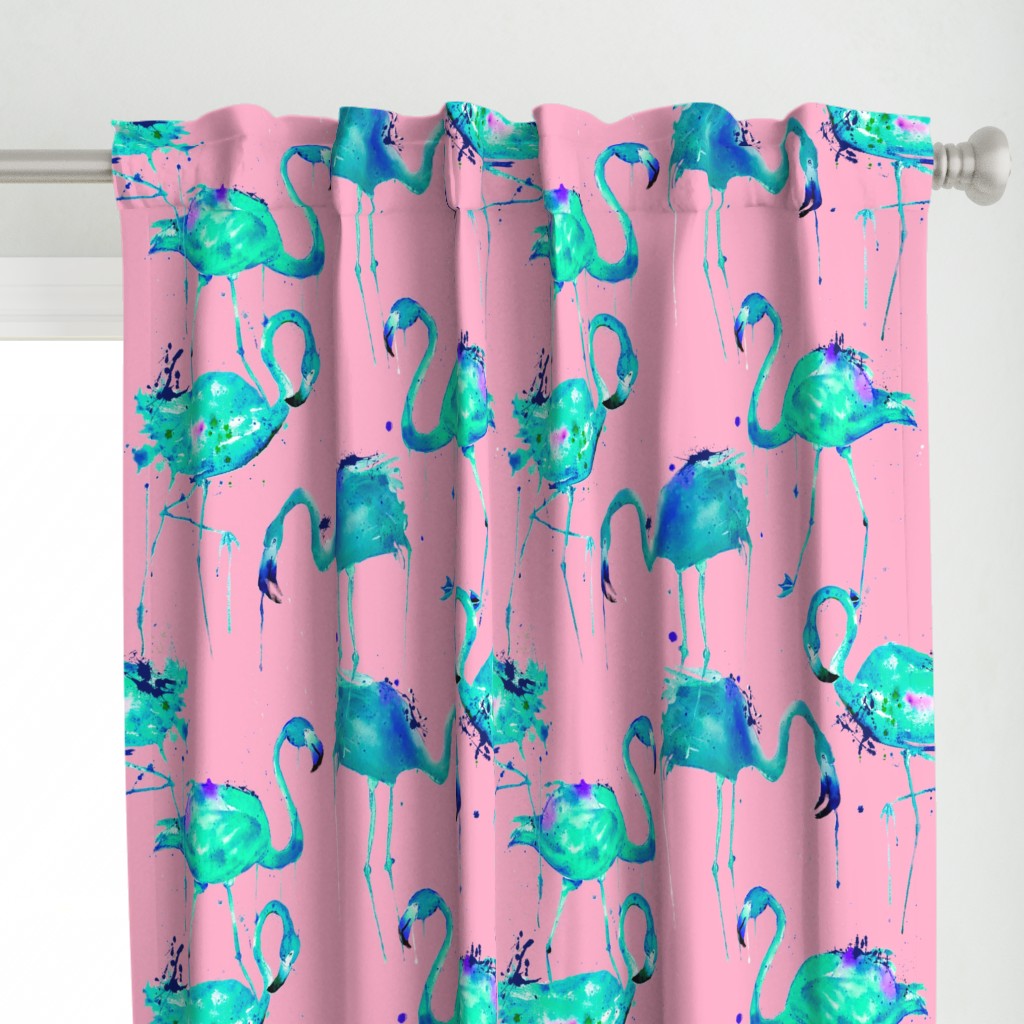 teal flamingos on pink