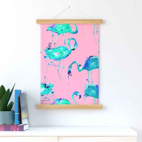 teal flamingos on pink