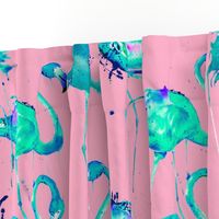 teal flamingos on pink