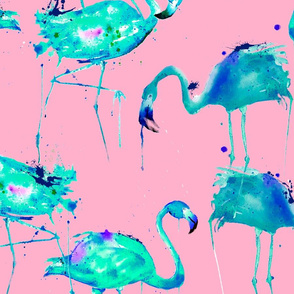 teal flamingos on pink