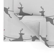 Flying Reindeer Gray on White