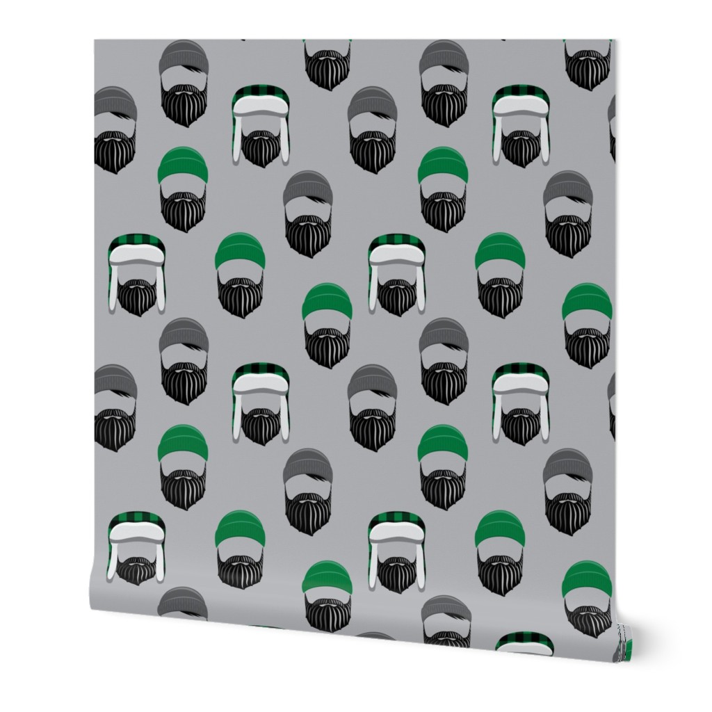 woodsman - lumberjack hat and beards - green on grey