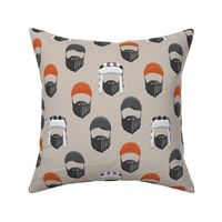 woodsman - lumberjack hat and beards - orange on beige