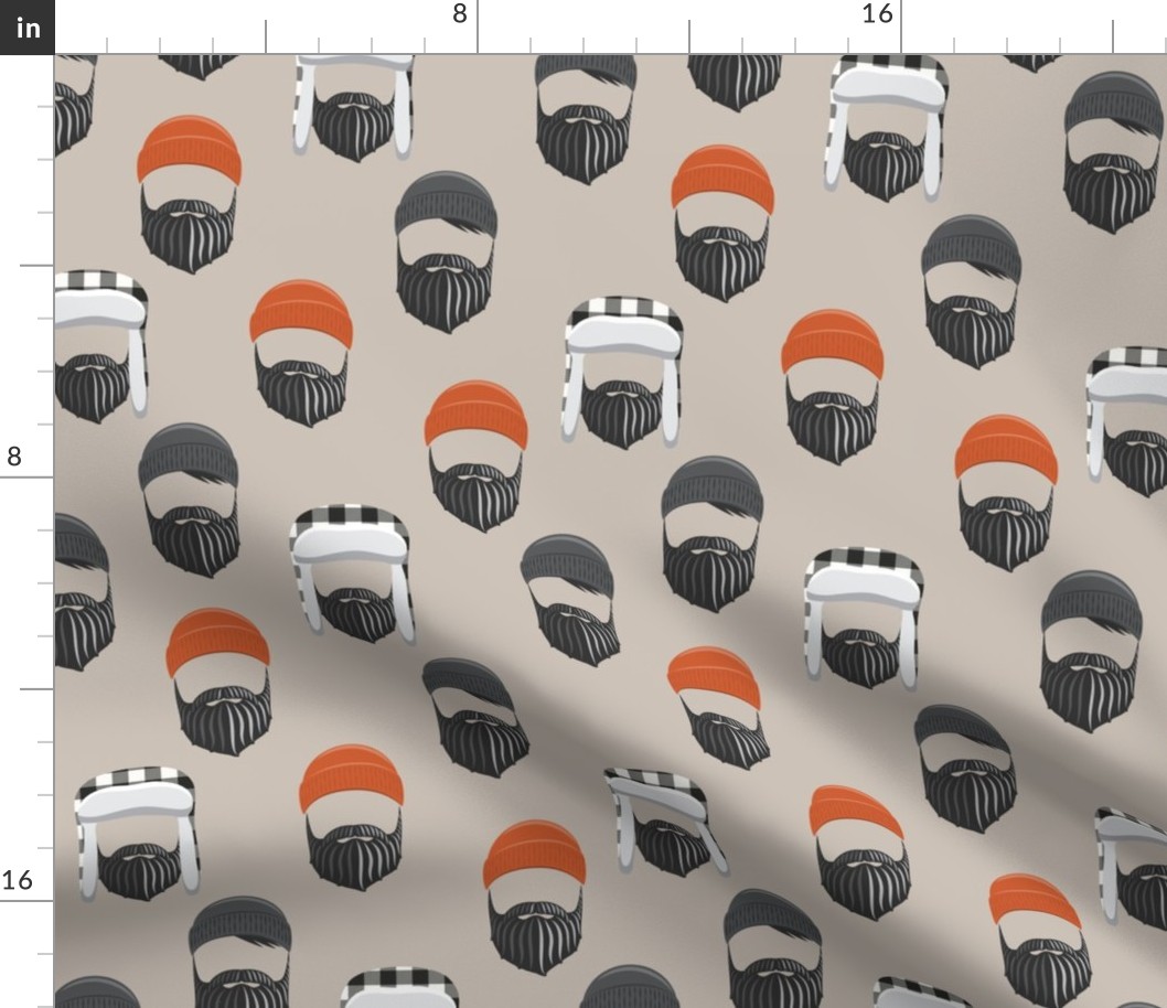 woodsman - lumberjack hat and beards - orange on beige