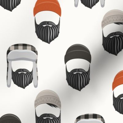 woodsman - lumberjack hat and beards - orange on cream