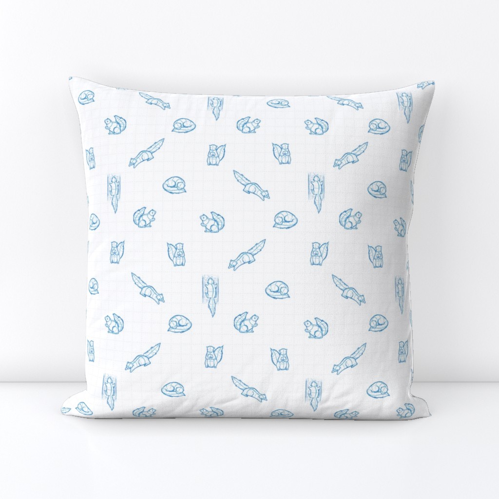 Sketchy Squirrels - Blue/White WITH grid