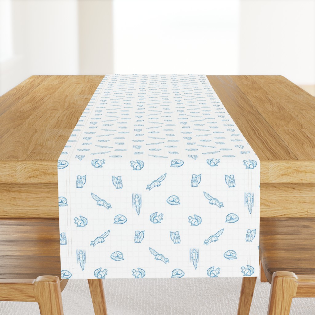 Sketchy Squirrels - Blue/White WITH grid